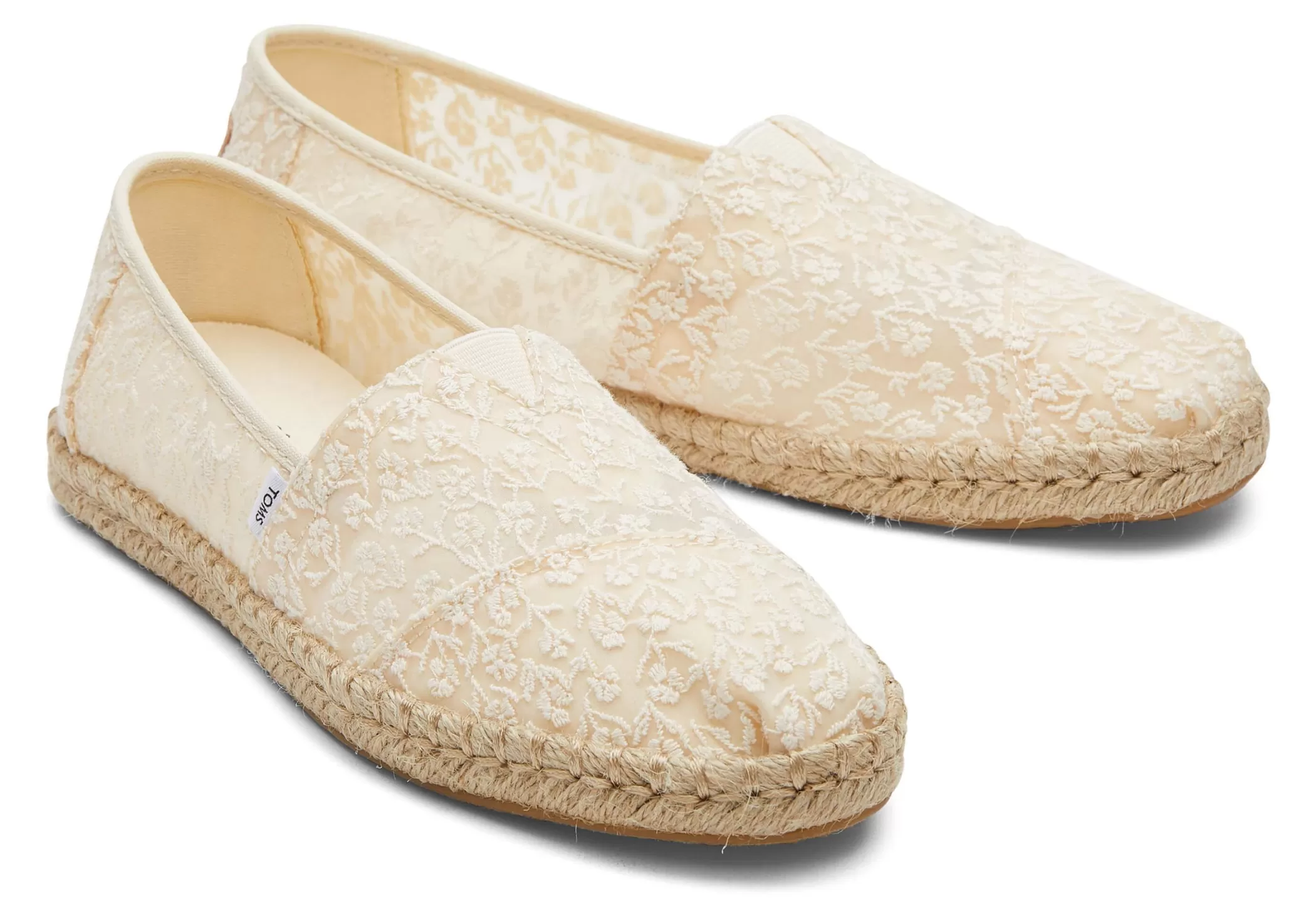 TOMS Espadrilles*Alpargata Floral Lace Rope Espadrille Beige Bloemenkant