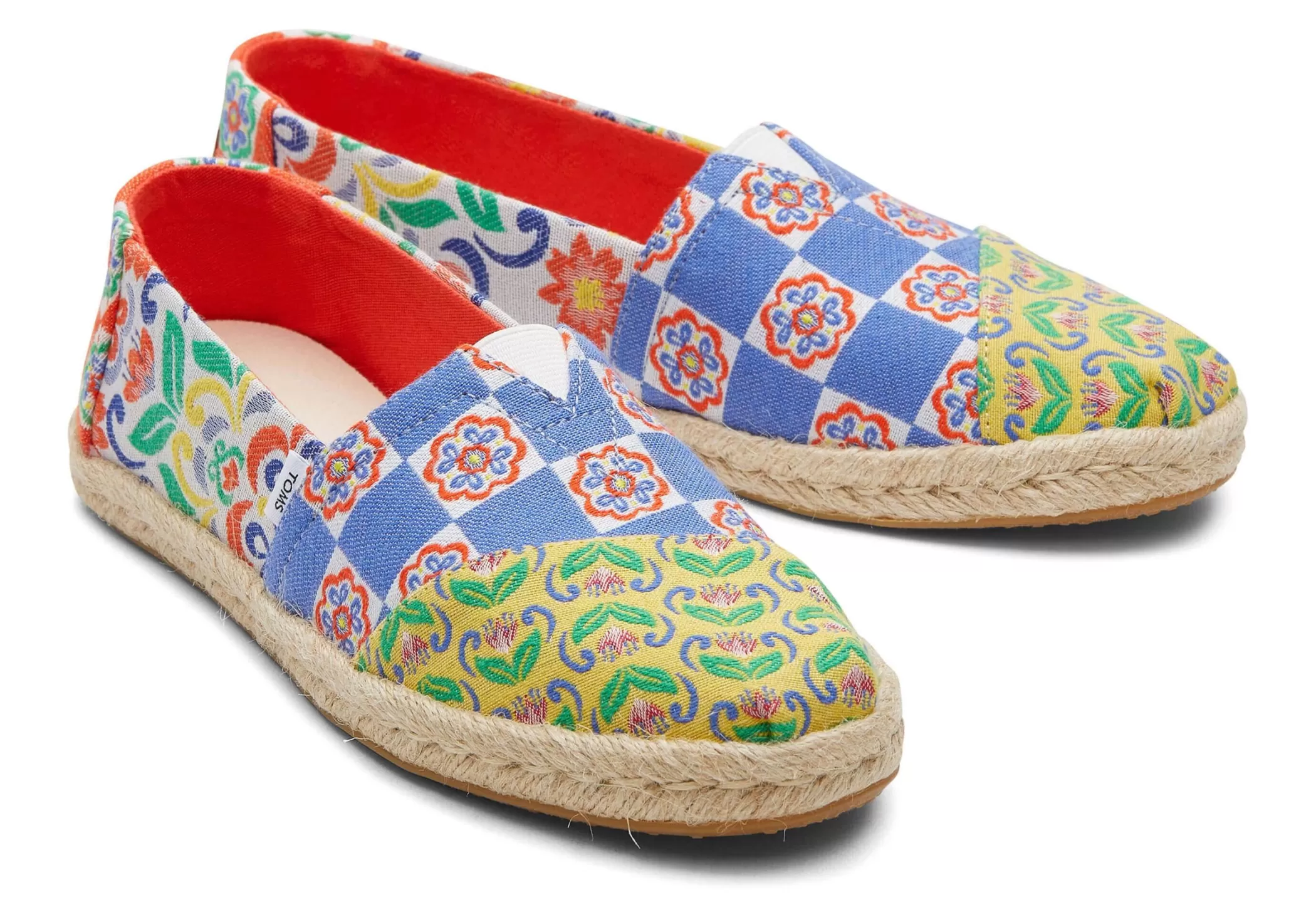 TOMS Espadrilles*Alpargata Touw Espadrille Rood Multi Mediterrane Tegels Jacquard