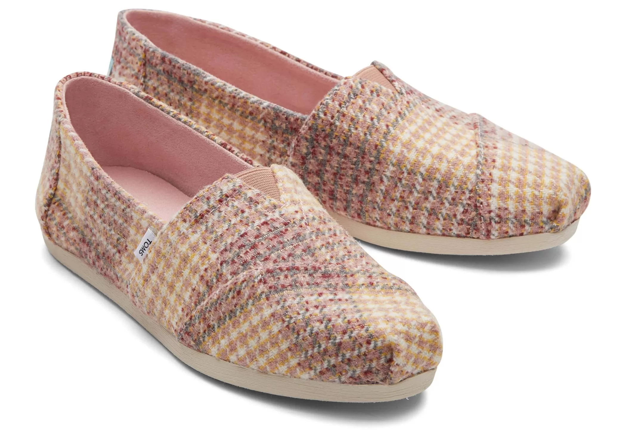 TOMS Alpargata*Alpargata Tweed Houndstooth Plaid Pink Quartz