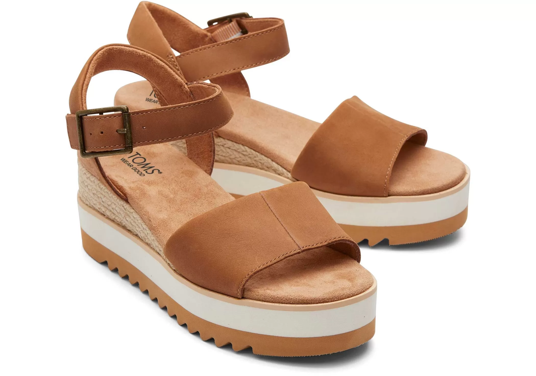 TOMS Hakken & Wedges*Diana Leather Wedge Sandal Beige Leer