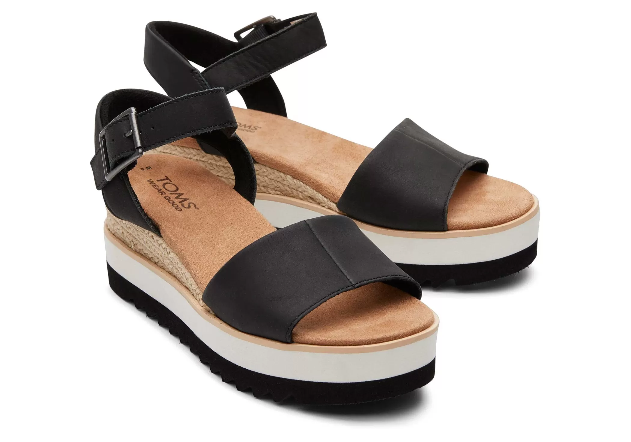 TOMS Hakken & Wedges*Diana Leather Wedge Sandal Zwart Leer