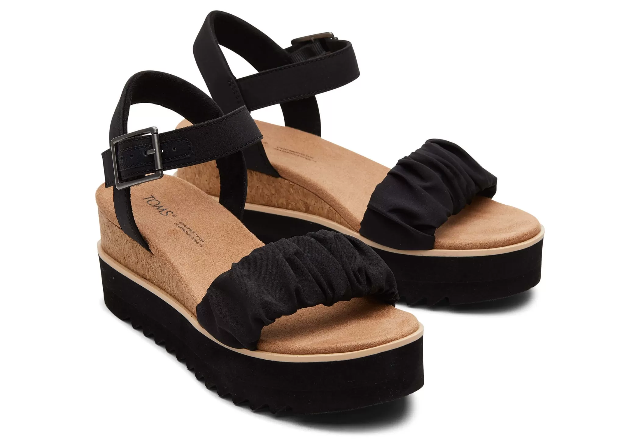 TOMS Plateauzolen*Diana Ruched Woven Wedge Sandal Zwart Ruches Geweven