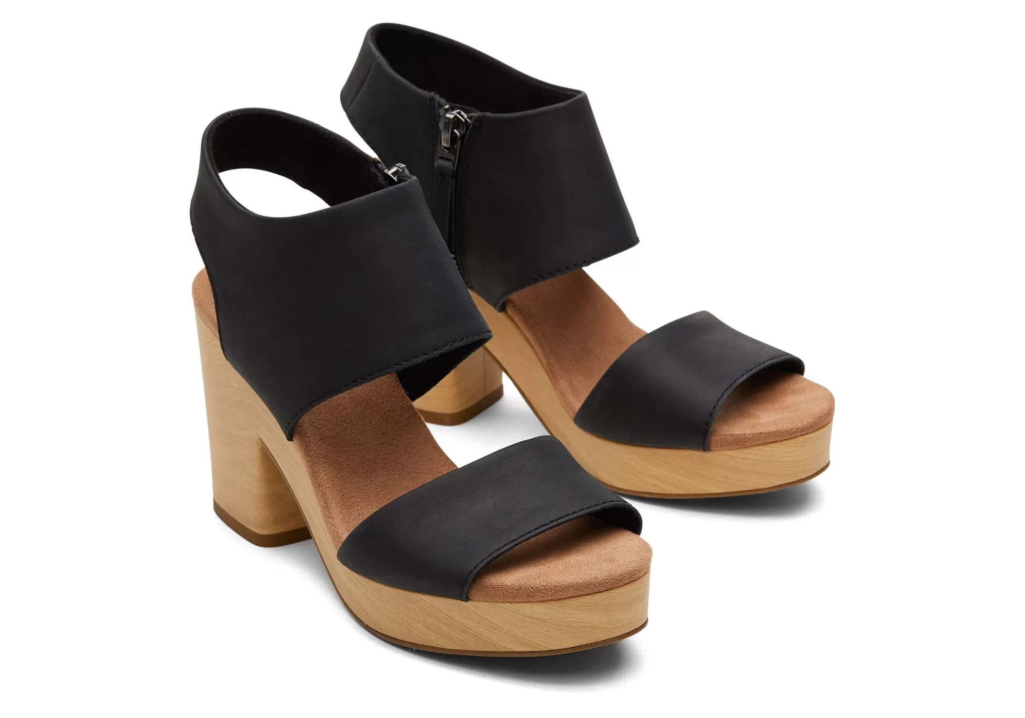 TOMS Hakken & Wedges*Majorca Leather Platform Sandal Zwart Leer