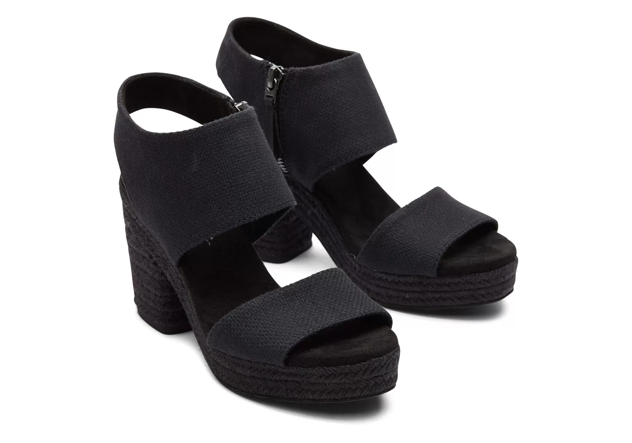 TOMS Hakken & Wedges*Majorca Rope Platform Sandal Zwart Mand Geweven