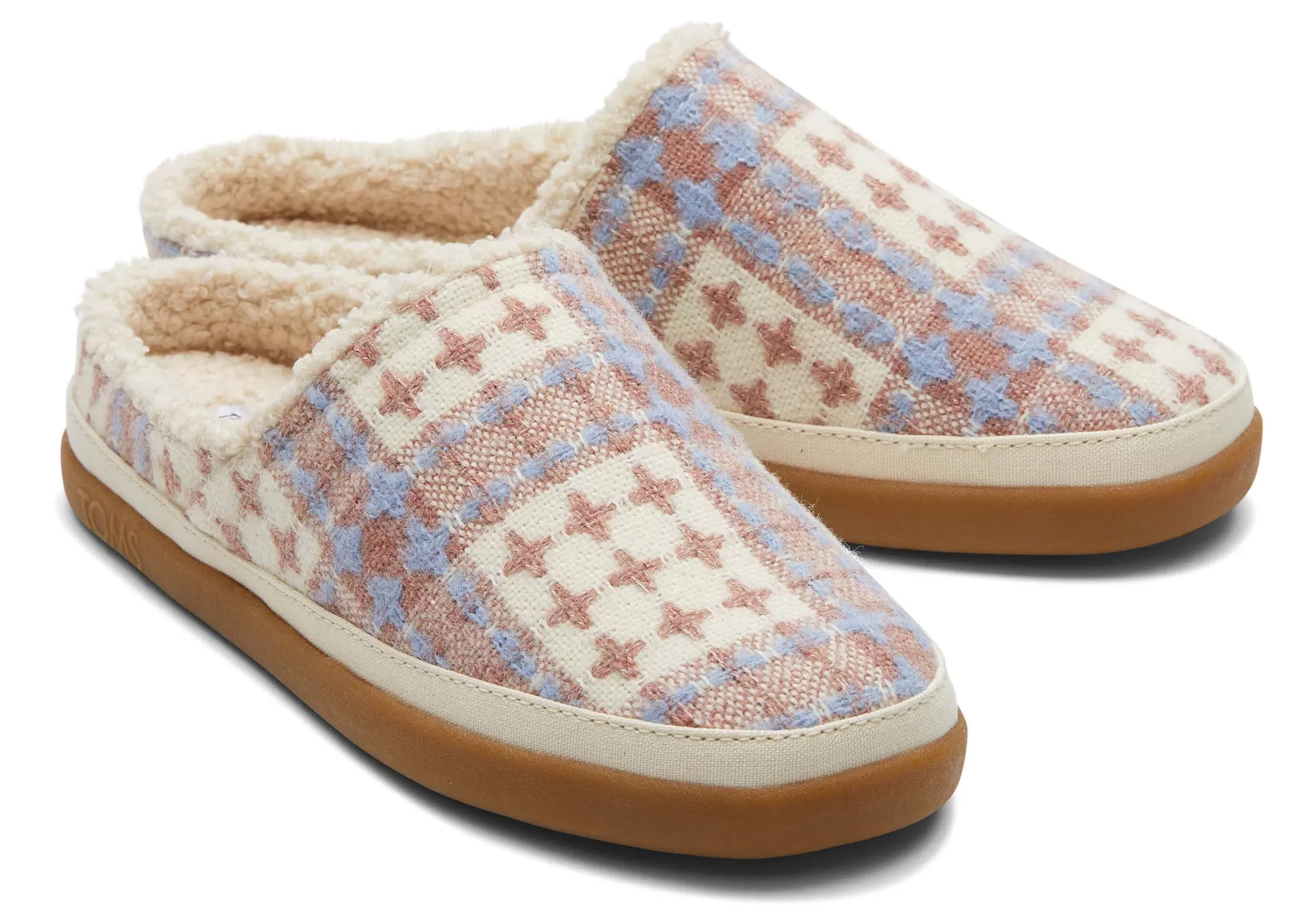 TOMS Alpargata*Sage Shearling Nepbont Geruit Pantoffel Schoenen Dames Roze