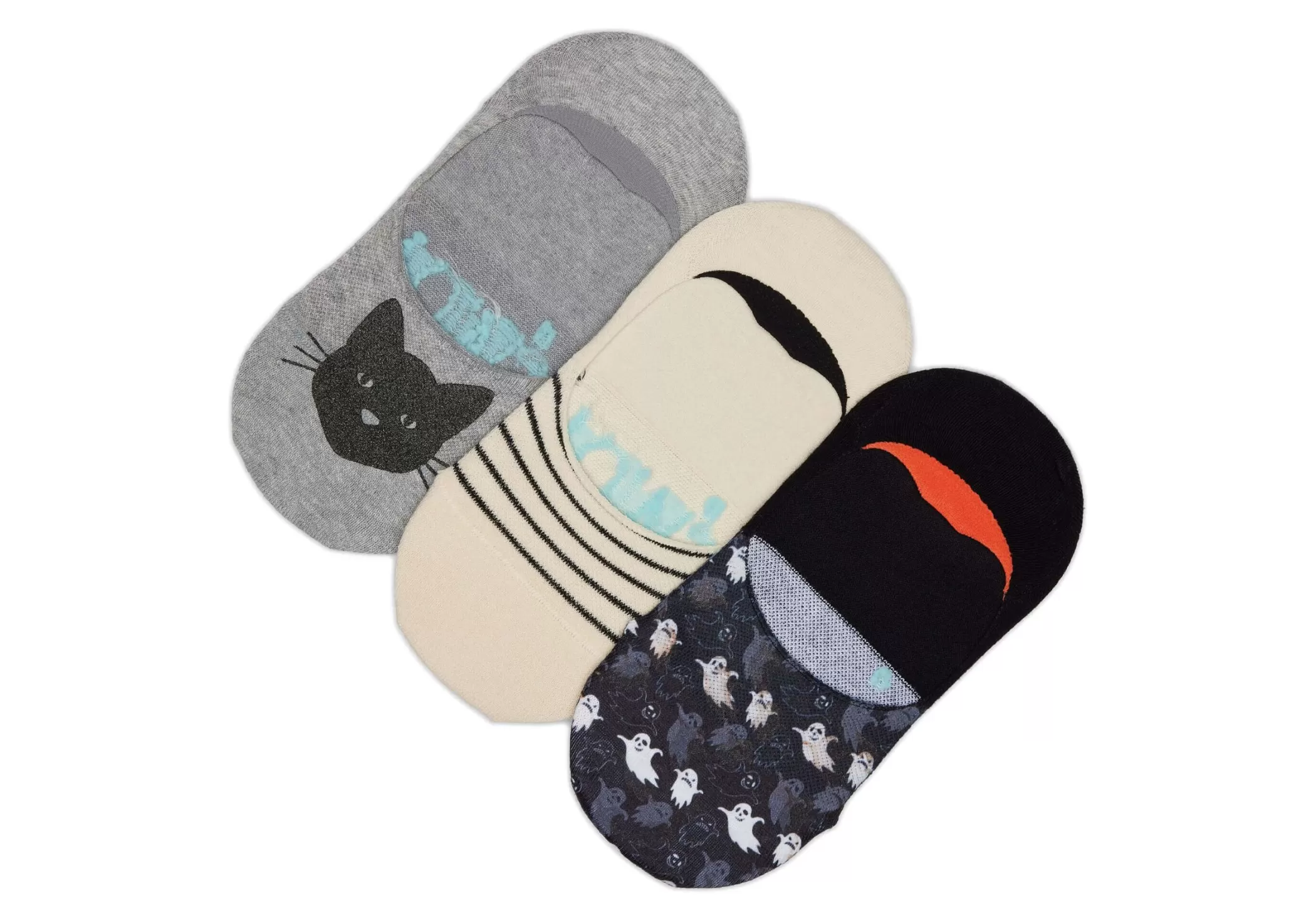 TOMS *Ultimate No Show Socks Spooky 3 Pack Cat Stripes Ghosts