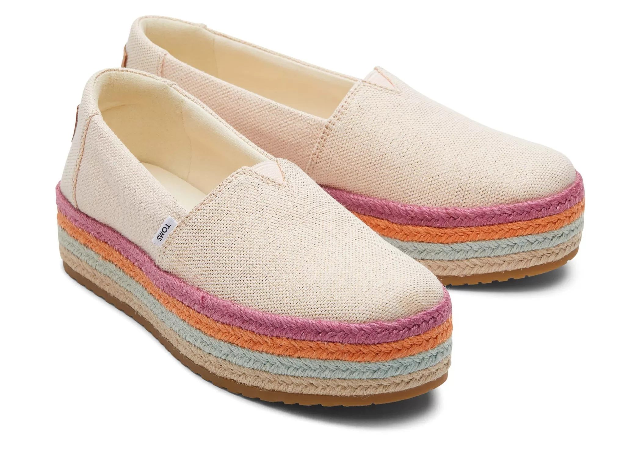 TOMS Instappers*Valencia Platform Espadrille Zachtroze Metallic Linnen