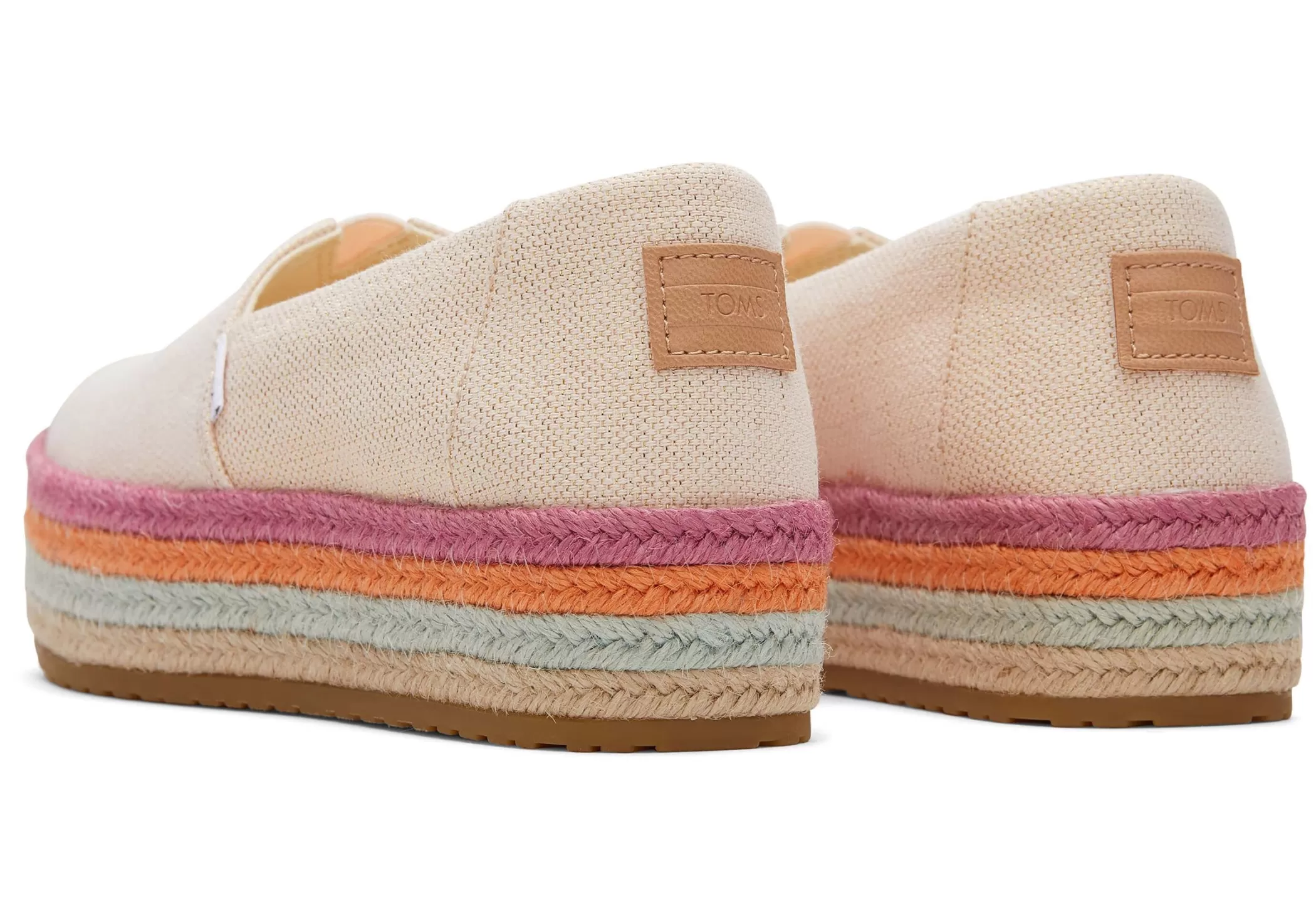 TOMS Instappers*Valencia Platform Espadrille Zachtroze Metallic Linnen